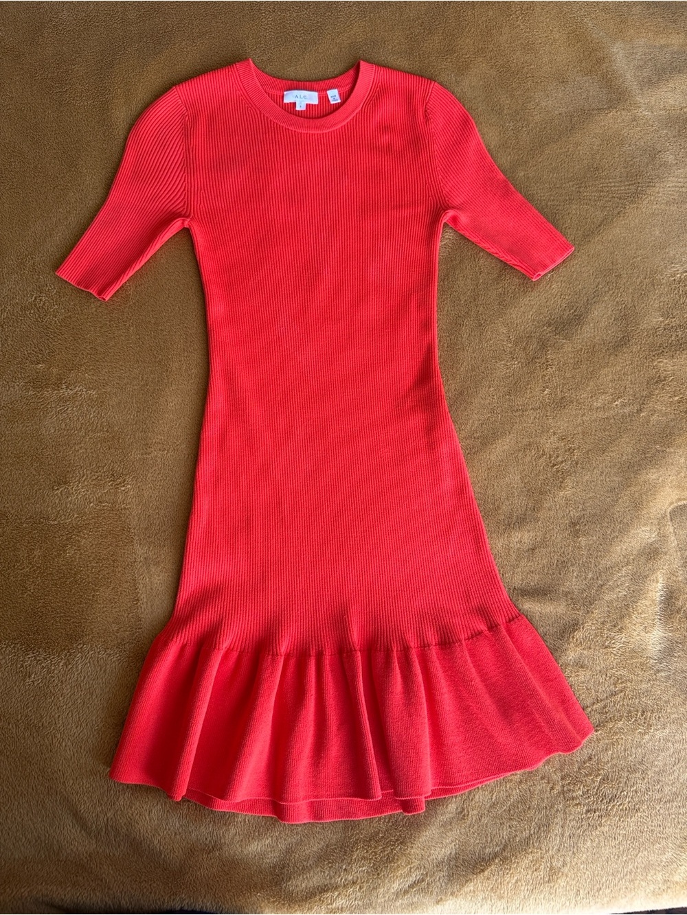 A.L.C. Red Knit Ruffle-Hem Mini Dress